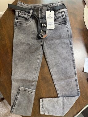 TISSINI High-Rise Grey Washed Skinny Jeans
